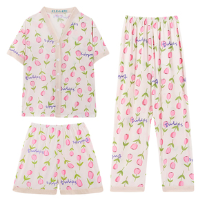 Set Pigiama 3 Pezzi in Seta di Latte Kawaii, Stile Casual Taglia XL, Morbido con Elastico in Vita, Vestaglia con Motivi Animali Cartoon, Fresco e Leggero per la Notte - Product Image 3