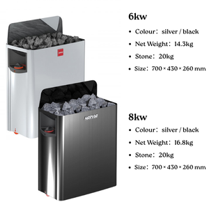 Calentador de Sauna de Pared, Horno de Vapor Seco, 6kW 8kW, Plateado/Negro, 240V 60Hz, Monofásico, para Uso Comercial y Doméstico - Product Image 2