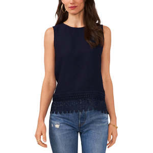 Canotta da donna Vince Camuto in maglia blu tinta unita, casual, sexy, con orlo in pizzo, traspirante, taglia unica, ideale per la palestra - Product Image 1
