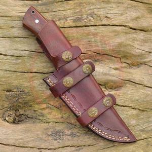 Taille personnalisée Lame en acier damas Chasse Camping Manche fixe Couteau d'extérieur avec étui en cuir à vendre - Product Image 5