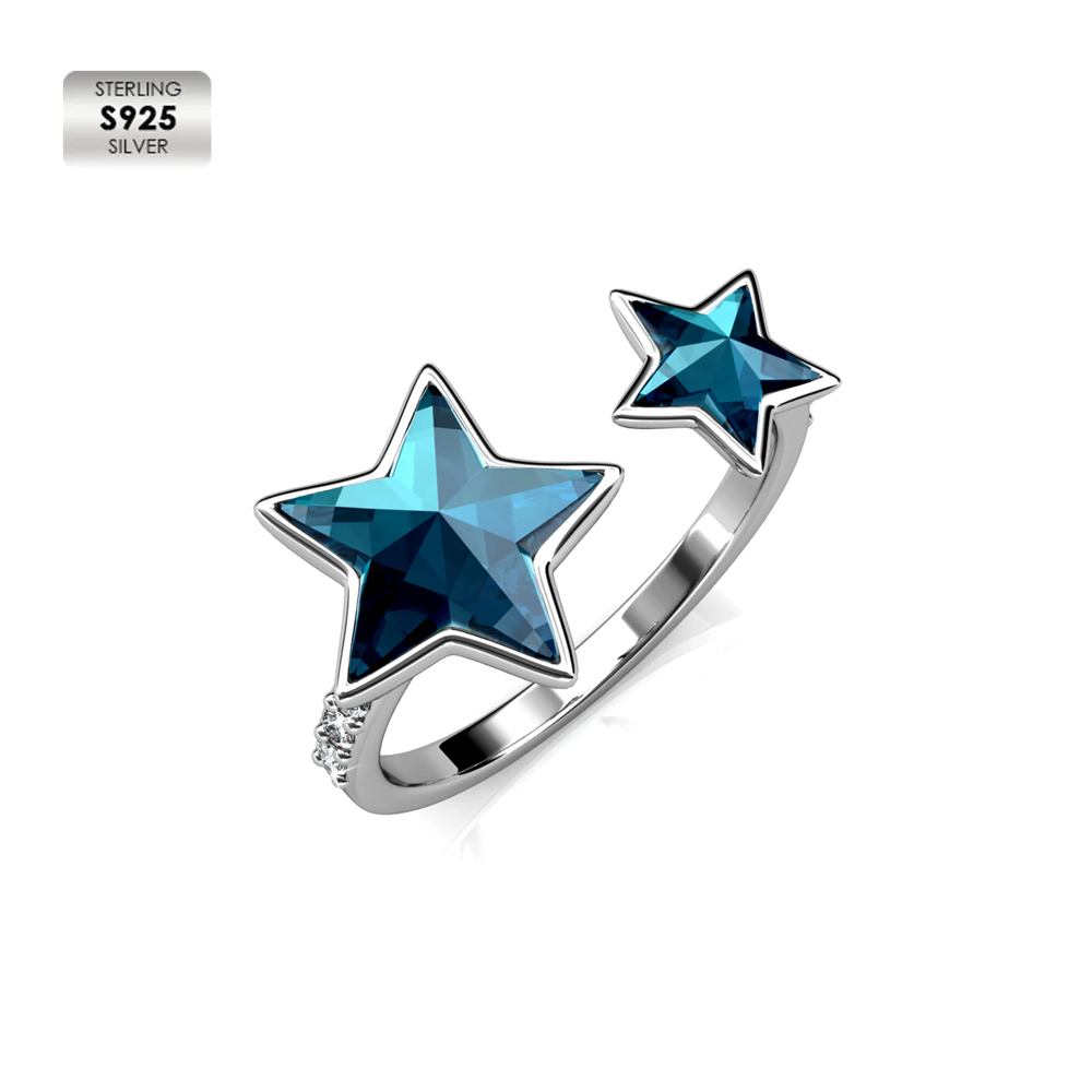 S925 18K white gold plated fashion ring Bermuda Blue