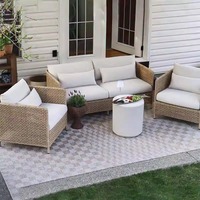 Canapé beige français EAME-S, fauteuil lounge, ensemble de canapés 7 places, canapé d'extérieur en rotin naturel, canapé de jardin, patio, aluminium