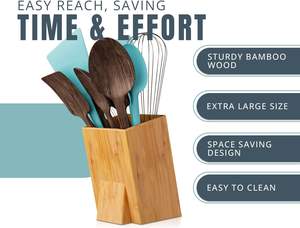 Bamboo <b>Utensil</b> <b>Holder</b> for Countertop - Large Upright Modern Organizer - <b>Utensil</b> Crock for <b>Kitchen</b> Counter - Product Image 2