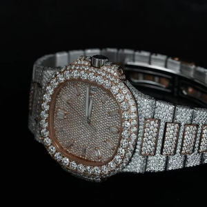 Montre de luxe de qualité supérieure à cadran en acier inoxydable entièrement glacée Moissanite Diamants Mouvement automatique Montre haut de gamme - Product Image 3