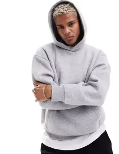 Men's Gray Hooded Sweatshirt Oversized Fit Solid Colour Casual <b>Fleece</b> <b>Hoodie</b> With Front Pocket Autumn Wear 2027 - Product Image 1