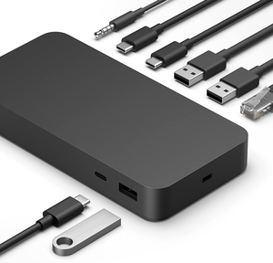 Base de Conexión Metálica Thunderbolt 4 para <span class=keywords><strong>Microsoft</strong></span> <span class=keywords><strong>Surface</strong></span>, Estación de Acoplamiento Ultrarrápida de 96 W con Soporte para Dos Monitores 4K y Adaptador de 165 W en Existencia - Product Image 1