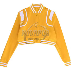 Couleur Full Ladies Varsity Vestes Streetwear Hiver Manches en cuir véritable Letterman Varsity Crop Jacket - Product Image 6