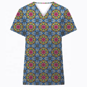 2025 precio bajo personalizado cuello en V uniforme médico vacaciones Scrubs enfermería camisetas de manga corta mujeres Scrub Tops Lona de alta calidad - Product Image 3