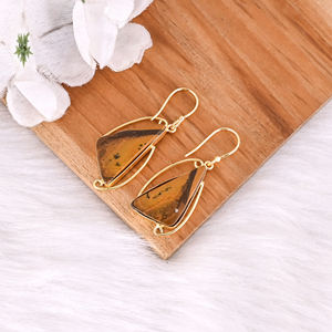 Pendientes de Latón Chapados en Oro de Moda con Jaspe Malinga para Uso Diario, Joyería Personalizada, Pendientes de Latón de Alta Calidad, Pedido al por Mayor - Product Image 3
