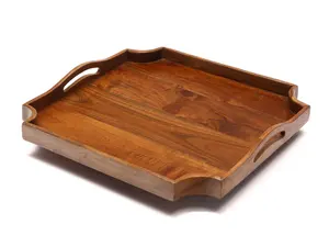 Plateau de service décoratif en bois avec poignées - Product Image 5