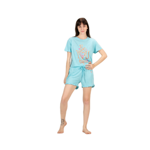 Ensemble de vêtements de nuit en jersey 100% coton - Shorts et haut super doux et respirants avec taille élastique et poches, logo personnalisable, offre ODM - Product Image 4