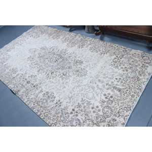 Alfombra Grande Vintage de 5.2x9.2 pies, Alfombra Turca, Alfombra Blanca Estilo Suroeste - Product Image 4