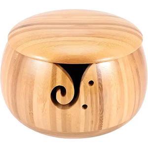 ชามใส่ไหมพรมทำด้วยมือทำจากไม้ธรรมชาติชามใส่ไหมพรมสำหรับถักโครเชต์ชามใส่ไหมพรมพร้อมฝาปิด - Product Image 2