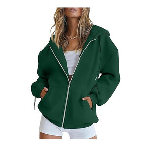 High quality woman <b>hoodies</b> full <b>zip</b> <b>up</b> <b>hoodies</b> with front pockets solid color cotton <b>hoodies</b> woman - Product Image 5