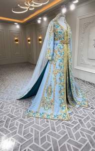 2025 @ Belle broderie avec pierre élégante embellie, Dabka, perles fonctionnent sur Caftan et voile Takchita bleu ciel pour mariage - Product Image 2