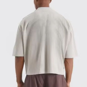 T-shirt oversize homme à épaules tombantes, col côtelé épais, impression de logo personnalisée, streetwear, coupe courte, 100% coton peigné - Product Image 6