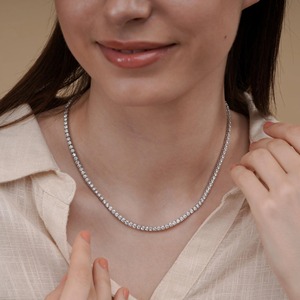 Collar de Cadena de Tenis con Moissanita Redonda de Corte Brillante de 3 mm de Primera Calidad con Colgante de Plata 925 para Mujer al Mejor Precio - Product Image 6