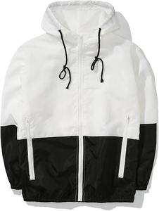 Veste coupe-vent couleur bloc pour hommes blanc et noir léger à capuche fermeture éclair vêtements de sport décontractés - Product Image 2