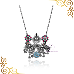 Antique Long Fusion Pendentif Collier Argent Oxydé Pierre Femmes Filles Bijoux Accessoires de Mode pour Mariage et Cadeaux - Product Image 3