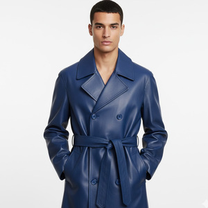 Manteau long en cuir pour homme avec fermeture à boutons, fournisseur d'usine OEM, vente en gros, sur mesure, élégant, vêtement d'extérieur tendance, coton - Product Image 6