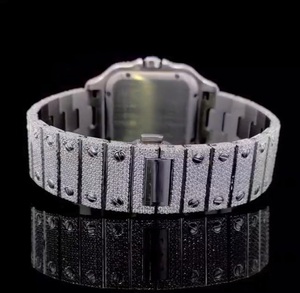 Reloj mecánico de acero inoxidable cuadrado completamente helado de 36mm con caja dorada VVS Moissanite Diamond Glass Dial Window - Product Image 3