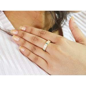 แหวนแต่งงานทองคำ14K แหวนเพชรธรรมชาติมรกตแท้รูปทรงเรขาคณิตชุบทองบริสุทธิ์อัญมณีแวววาวสำหรับเป็นของขวัญแต่งงาน - Product Image 1