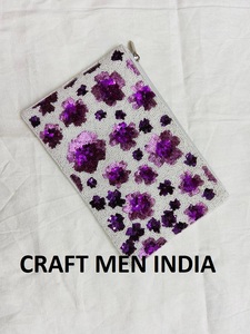 2024 New Handmade Beaded Women's Clutch <b>Bag</b> Zipper Closure Multiple Options Canvas Cotton <b>Fabric</b> Party Evening Accessories - Product Image 2