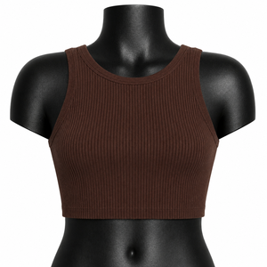 Top Corto Acanalado Marrón Personalizado para Mujer, Sin Mangas, para Yoga, Gimnasio, Fitness, Ropa Deportiva Activa, OEM, Venta al por Mayor - Product Image 1