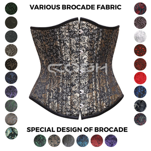Corset amincissant sous-poitrine en acier, noir et brocart floral doré, pour une silhouette sablée - Product Image 3