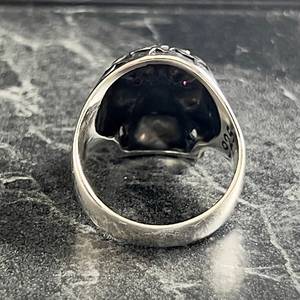 Handmade Fiery Skeleton Biker <b>Ring</b> for <b>Men</b> Cool Gothic Themed Oxidized Detail Hellfire Demonic Skull <b>Ring</b> R - Product Image 6