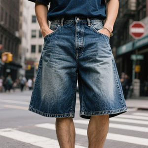 Pantalones cortos vaqueros rasgados desgastados lavados Vintage de cintura alta Fabricante de pantalones cortos vaqueros holgados personalizados para hombres - Product Image 3