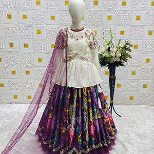 VISHNU K DESIGN - Conjunto de Lehenga Choli y Dupatta para Niñas, en Seda Chinon Pesada con Bordado de Lentejuelas, Manga Corta, para Todas las Estaciones - Product Image 4