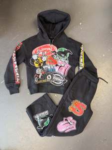 Survêtements évasés brodés délavés à l'acide fermeture éclair 500 GSM combinaison de jogging à jambe droite survêtement en détresse ensemble sweat à capuche et pantalon de survêtement - Product Image 2