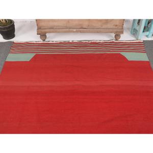 พรมตุรกีวินเทจ ขนาด 5.1x9.9 ฟุต (156x302 ซม.) พรมคิลิมสีแดงเขียวลายแบบนามธรรม - Product Image 3