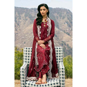 QALAMQAR Ensemble 3 pièces en mousseline de soie brodée, chemise brodée, dupatta brodée en tulle Khaadi, pantalon brodé - BIC-4695 - Product Image 5