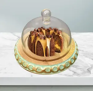 Wooden Dessert and <b>Cake</b> Serverware <b>Dome</b> With <b>Glass</b> Lid Medium Size Ideal Tableware and Food Serverware <b>Dome</b> at Great Price - Product Image 3
