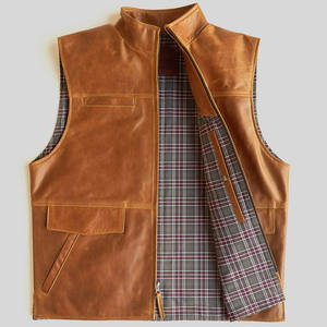 2026 Men Genuine Leather Motorcycle Vest Casual Washed Slim Fit Real <b>Brown</b> Winter Multi-Pocket Professional Stitching Breathable - Product Image 3
