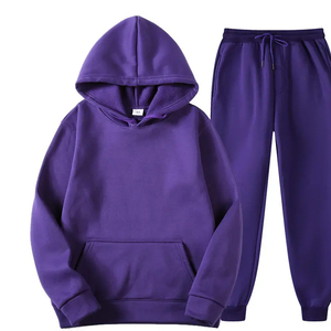 100% algodón Jogger chándal pantalones de chándal conjunto con capucha logotipo personalizado hombres mujeres polar chándal unisex liso deportes - Product Image 2