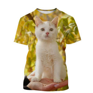 T-shirts d'été unisexe pour hommes mignons pour chat graphique décontracté imprimé en 3D motif animal Style hip hop col rond court 100% coton - Product Image 4