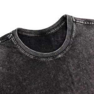 Venta al por mayor de hombro caído sólido 100% algodón transpirable último diseño de bajo precio ácido lavado camiseta para hombres - Product Image 3