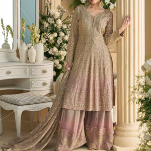 Costume palazzo cousu de taille libre en georgette véritable de qualité supérieure avec broderie à l'aspect lourd, parfait pour la collection de mariage - Product Image 1
