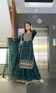 2024 dernier lourd Faux Georgette Sharara costume pour femmes indien pakistanais vêtements classe séquence travail vente chaude vêtements de mariage - Product Image 5