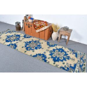 Alfombra Vintage de 3x10.3 pies, Alfombra, Alfombra de Lana con Estampado Animal Azul - Product Image 3