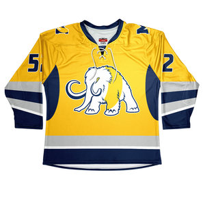 Camiseta de hockey sobre hielo personalizada, blanca, amarilla, azul marino, con logotipo de Mammoth, manga larga, para hombre, ropa deportiva que absorbe la humedad - Product Image 5