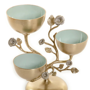 Triple Bowl Gold Floral Decorativo Servir Bowl Stand con diseño de rama para elegante mesa de comedor Centro de mesa Soporte decorativo - Product Image 2