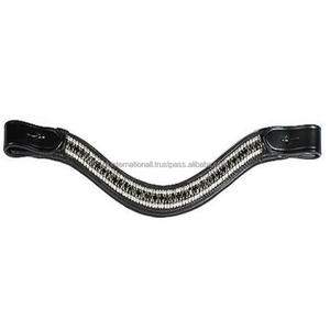 Banda de cejas de caballo de cuero genuino negro de diseño personalizado con precio al por mayor con diamantes de imitación de cristales blancos y negros de lujo de 3 filas - Product Image 4