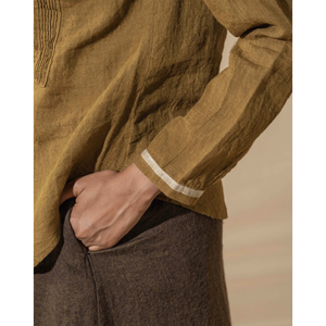 Camisa GARGI para Mujer, Transpirable, de Lino, con Pliegues, Color Dorado/Mustard, Estilo Entallado, Opciones de Largo Corto y Largo, para Primavera, Oficina, Talla XL - Product Image 5