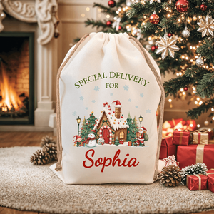 Personalized Cute Snowman <b>Drawstring</b> <b>Canvas</b> Gift <b>Bag</b> Special Delivery for Kids and Family for Christmas Parties - Product Image 2