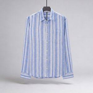 Camisa Casual de Manga Larga para Hombre, Color Azul Grisáceo, Elegante, Cómoda y Versátil, Mezcla de Lino, Viscosa y Algodón, Secado Rápido, para Verano - Product Image 1