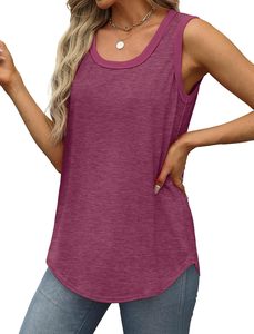 Women's Summer Tank Tops Loose Sleeve Scoop Neck Curved Hem Knitted Fabric Ribbed <b>Trim</b> <b>Beading</b> Decoration Cartoon Pattern Front - Product Image 5